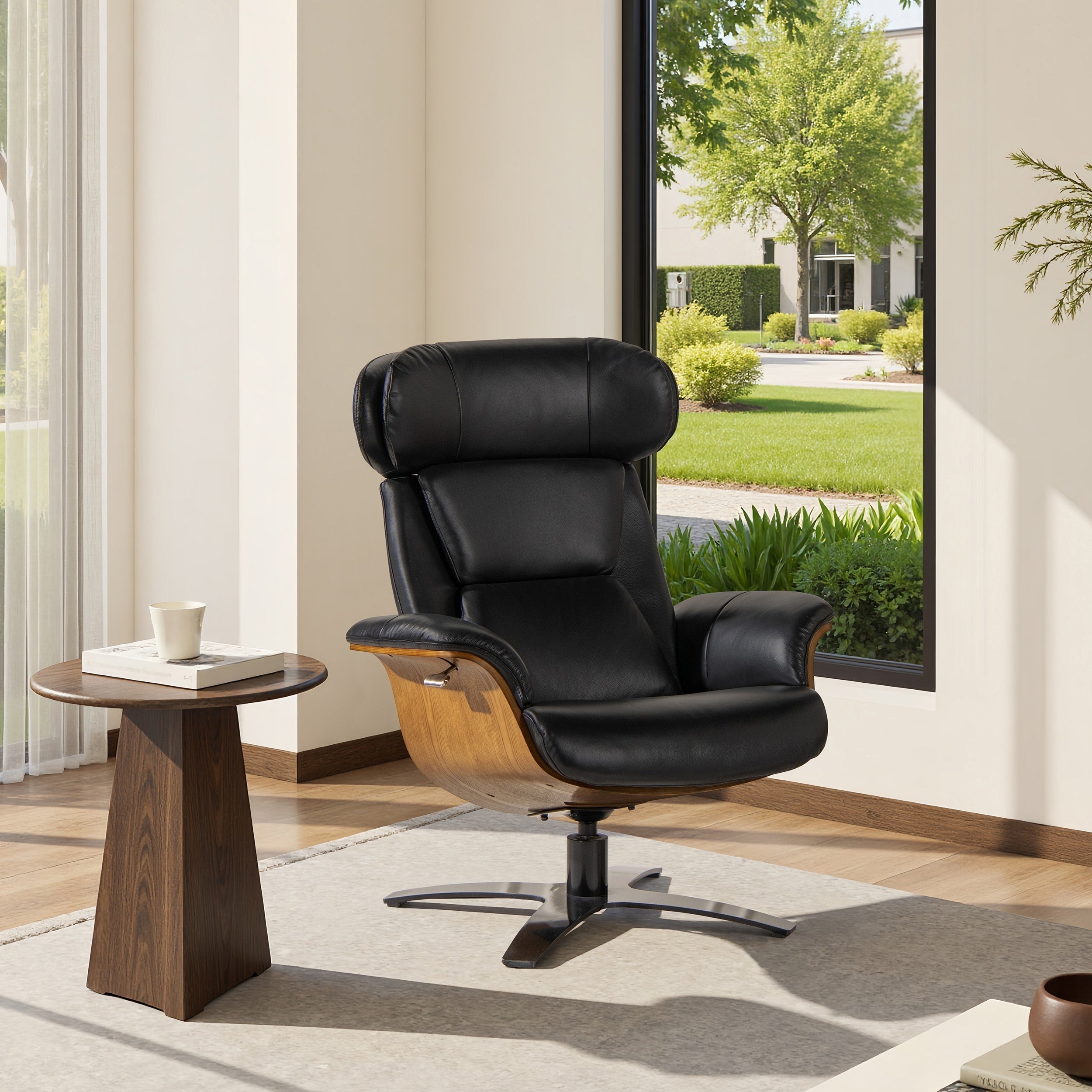 Fauteuil inclinable Jovan 31,5 en bois courbé et cuir véritable