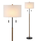 Lampe de sol à LED Koda 61, style rustique, style ferme, avec chandelier en fer et chaînes de traction, finition bois marron/noir, par JONATHAN Y
