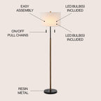 Lampe de sol à LED Koda 61, style rustique, style ferme, avec chandelier en fer et chaînes de traction, finition bois marron/noir, par JONATHAN Y