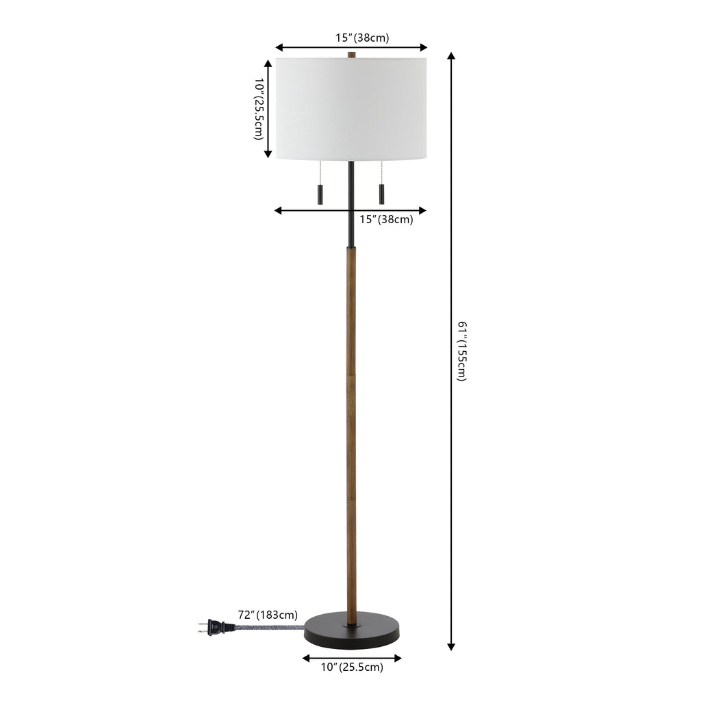 Lampe de sol à LED Koda 61, style rustique, style ferme, avec chandelier en fer et chaînes de traction, finition bois marron/noir, par JONATHAN Y