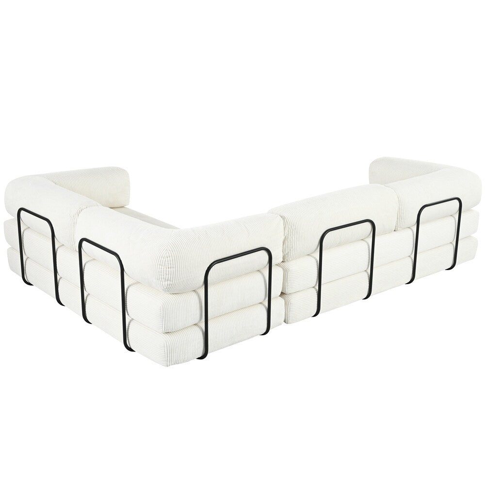 Canapé-lit modulaire en L en tissu velours côtelé