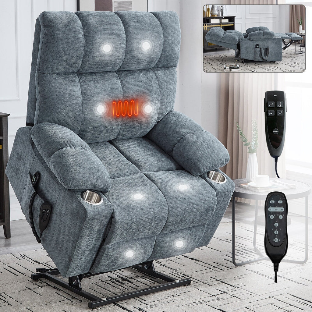 Fauteuil inclinable électrique Lazy Boy à double moteur en chenille avec massage et chauffage lombaire, deux porte-gobelets, gris-bleu