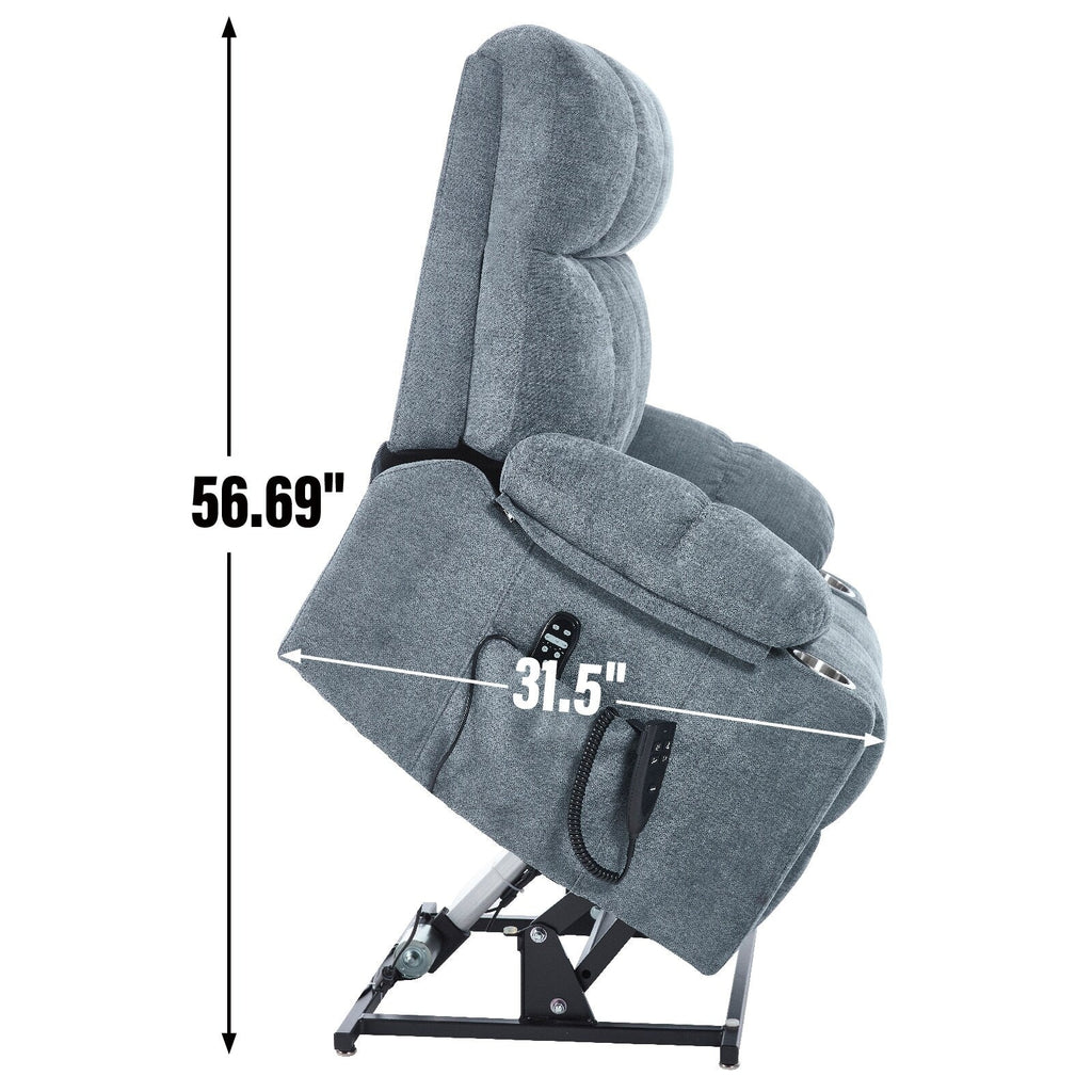 Fauteuil inclinable électrique Lazy Boy à double moteur en chenille avec massage et chauffage lombaire, deux porte-gobelets, gris-bleu
