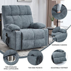 Fauteuil inclinable électrique Lazy Boy à double moteur en chenille avec massage et chauffage lombaire, deux porte-gobelets, gris-bleu