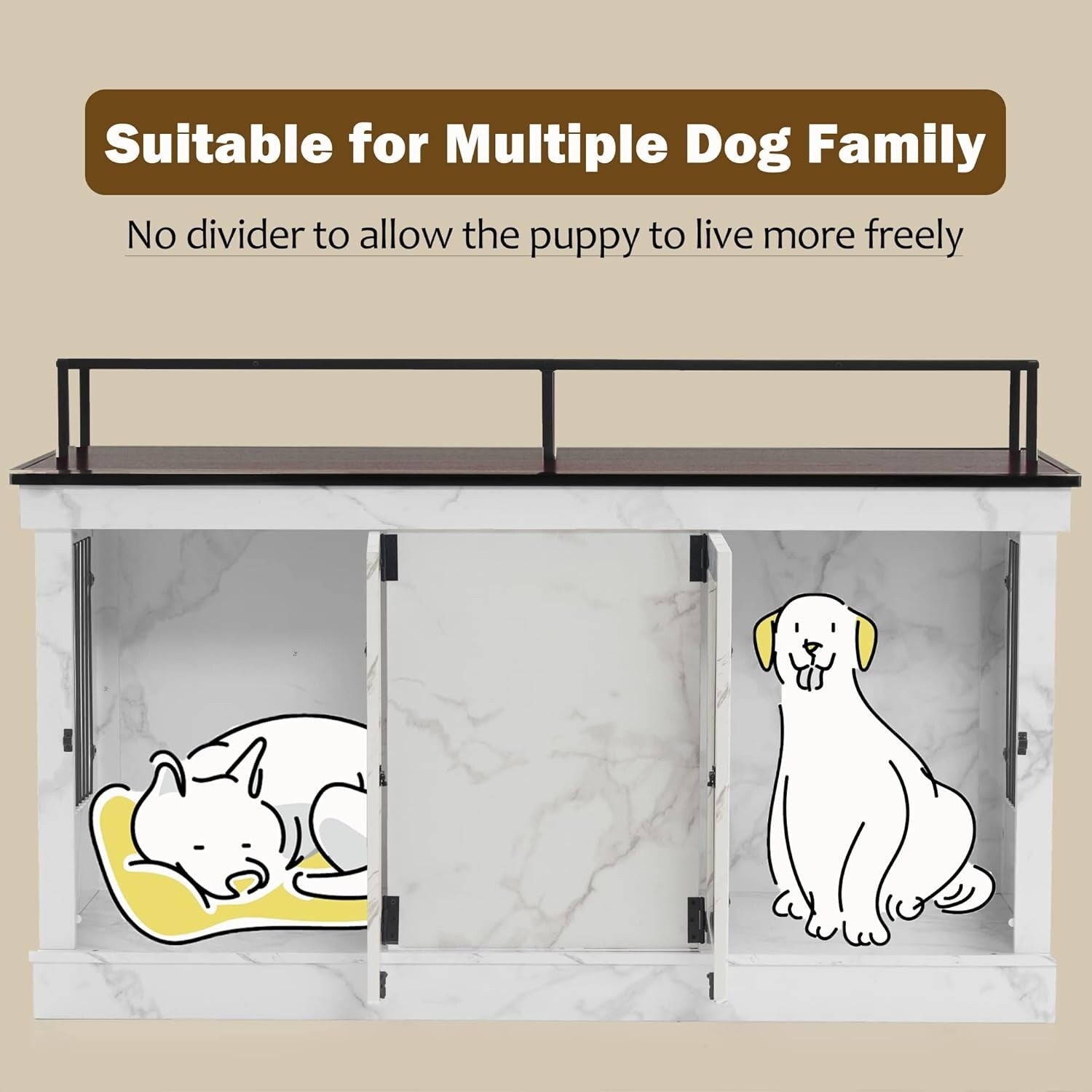 Meuble TV pour cage à chien Mcombo, grand format, niche en bois avec doubles portes, modèle 1861