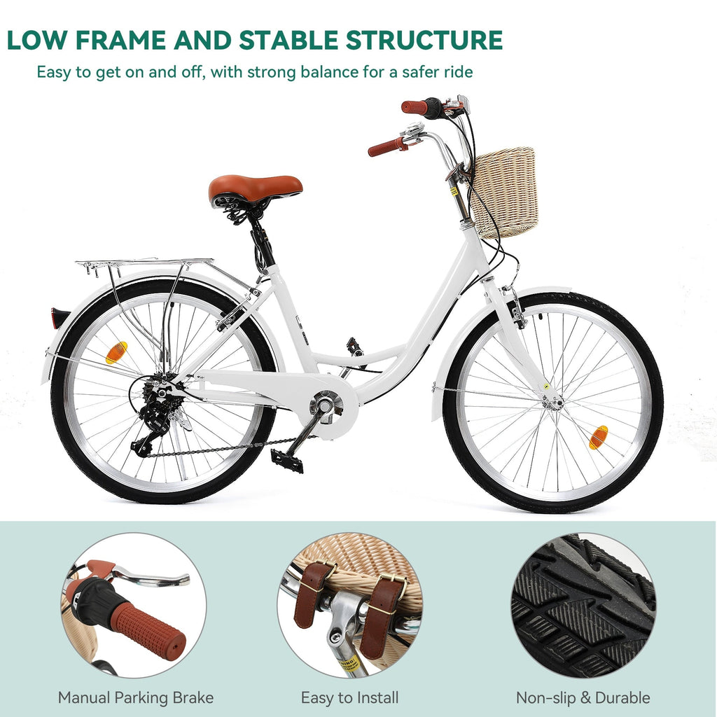 Vélo de croisière Moasis24/26 à 7 vitesses, vélo à cadre réglable, vélo de trajet