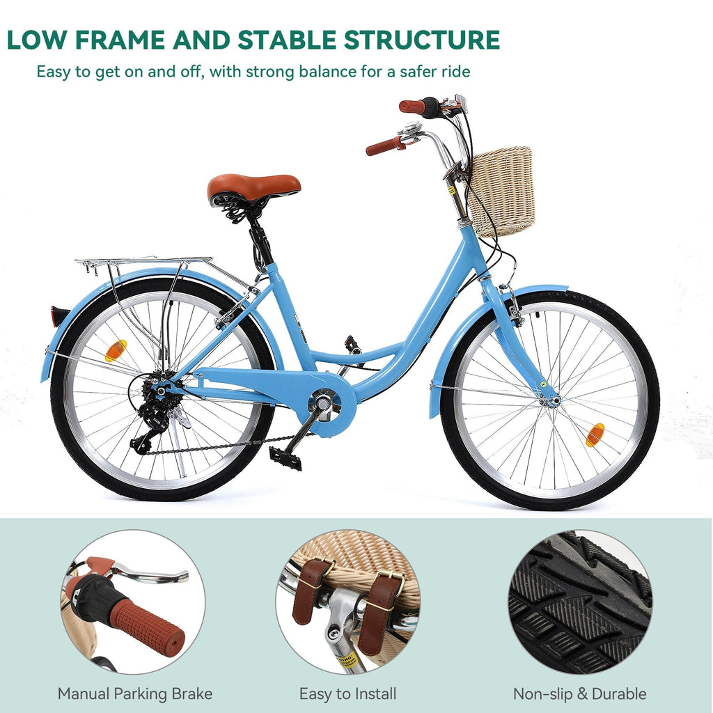 Vélo de croisière Moasis24/26 à 7 vitesses, vélo à cadre réglable, vélo de trajet