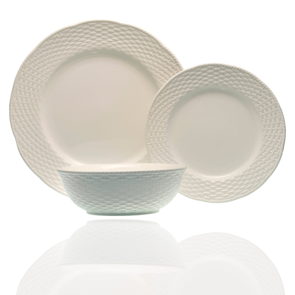 Service de table Nantucket blanc 18 pièces à la vanille rouge