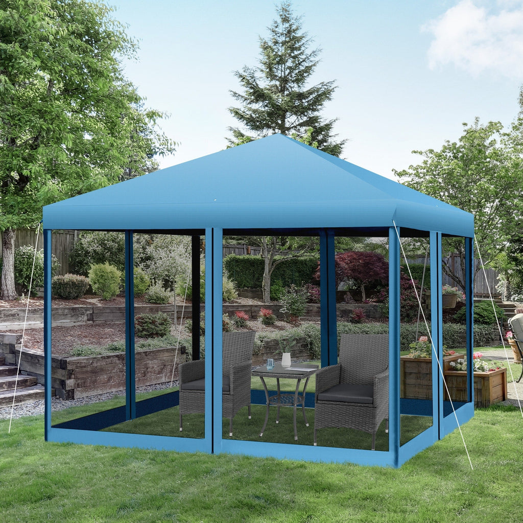 Auvent pop-up robuste Outsunny 10' x 10' avec filet latéral en maille amovible, conception d'installation facile, événement de fête en plein air