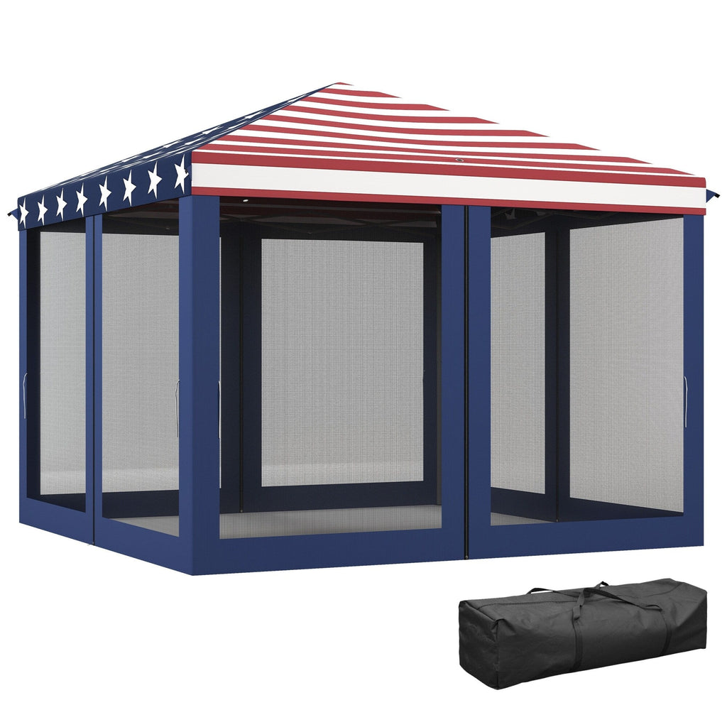 Auvent pop-up robuste Outsunny 10' x 10' avec filet latéral en maille amovible, conception d'installation facile, événement de fête en plein air
