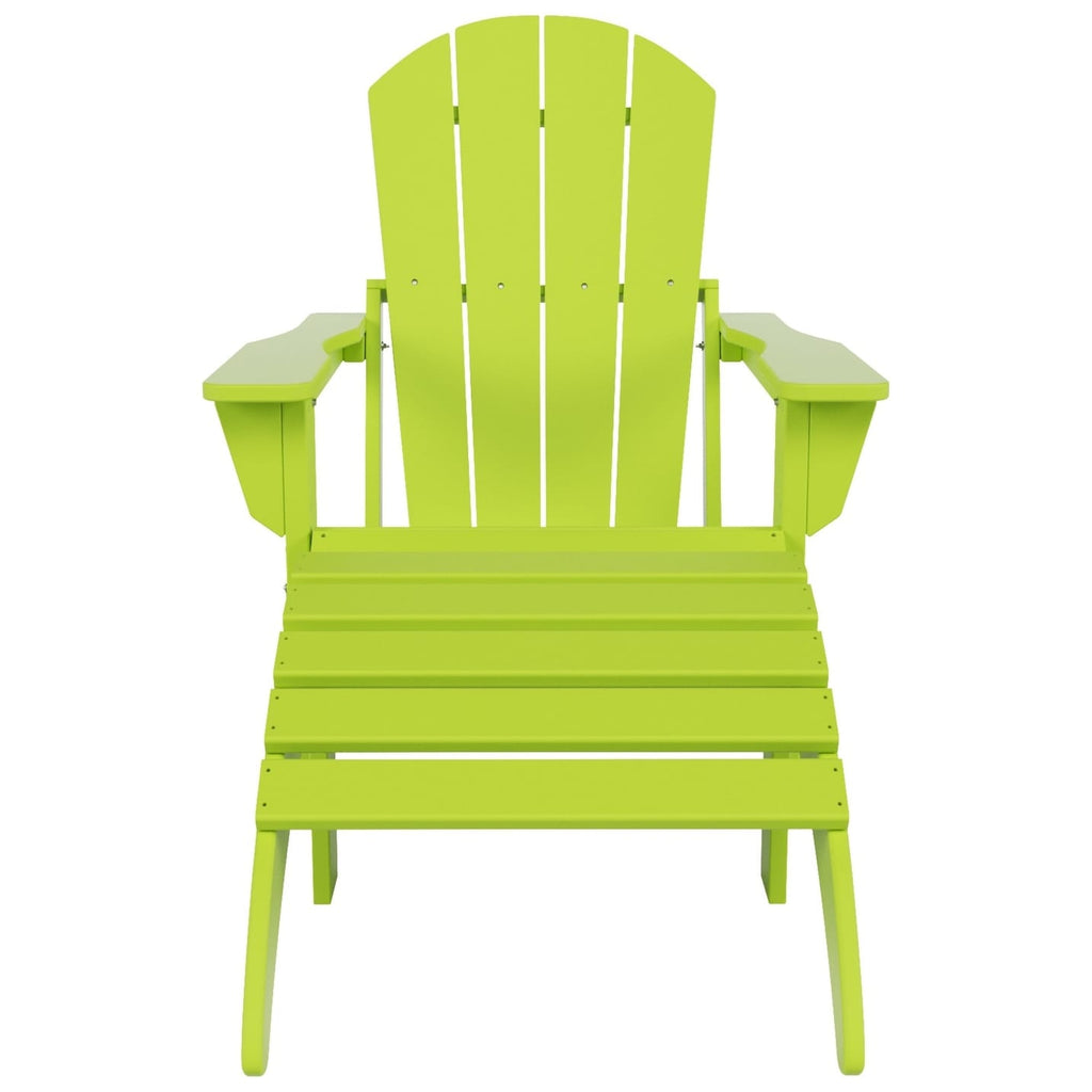 Chaise Adirondack pliable Polytrends Laguna en PEHD pour terrasse extérieure toutes saisons avec pouf (ensemble 2 pièces)