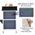 Maison pour chat d'extérieur PawHut en bois de sapin à deux étages, abri pour chats sauvages en bois avec toit en asphalte ouvrable pour intérieur/extérieur, blanc/gris