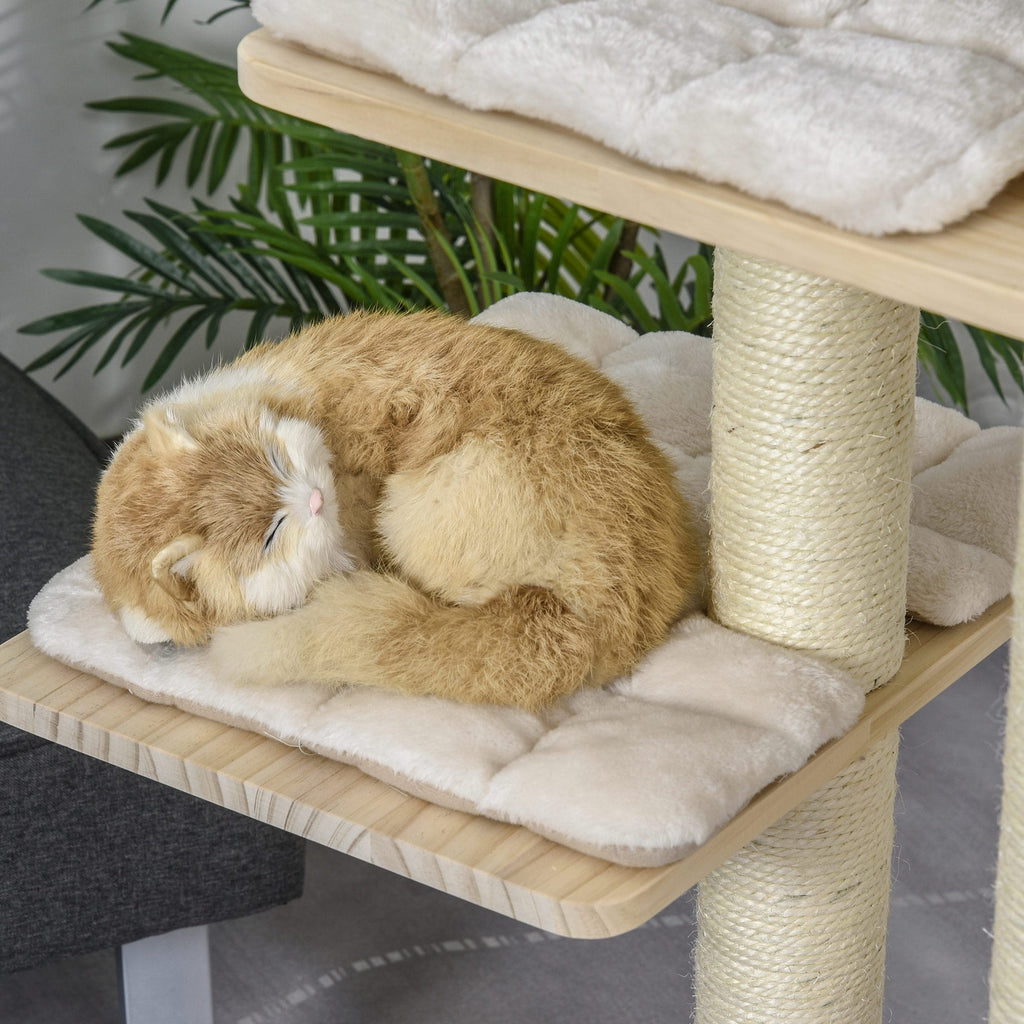 Arbre à chat à plusieurs niveaux PawHut avec griffoir recouvert de sisal, activités pour chatons et coussin moelleux de luxe
