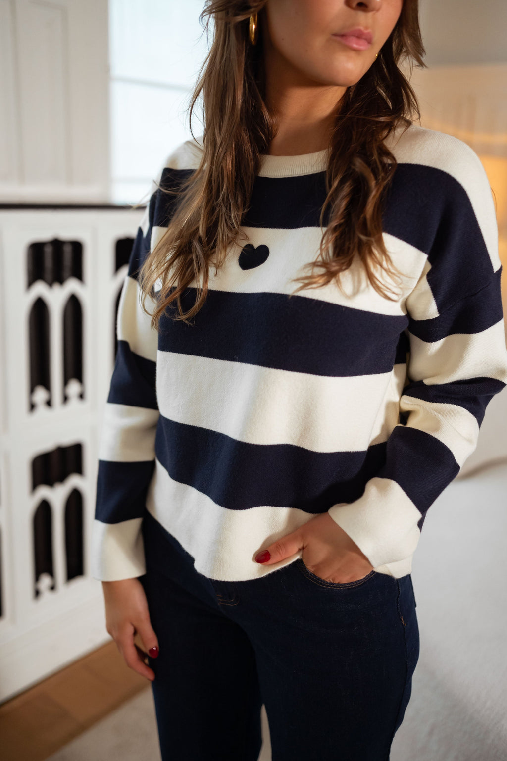 Pull Louisa bleu et écru