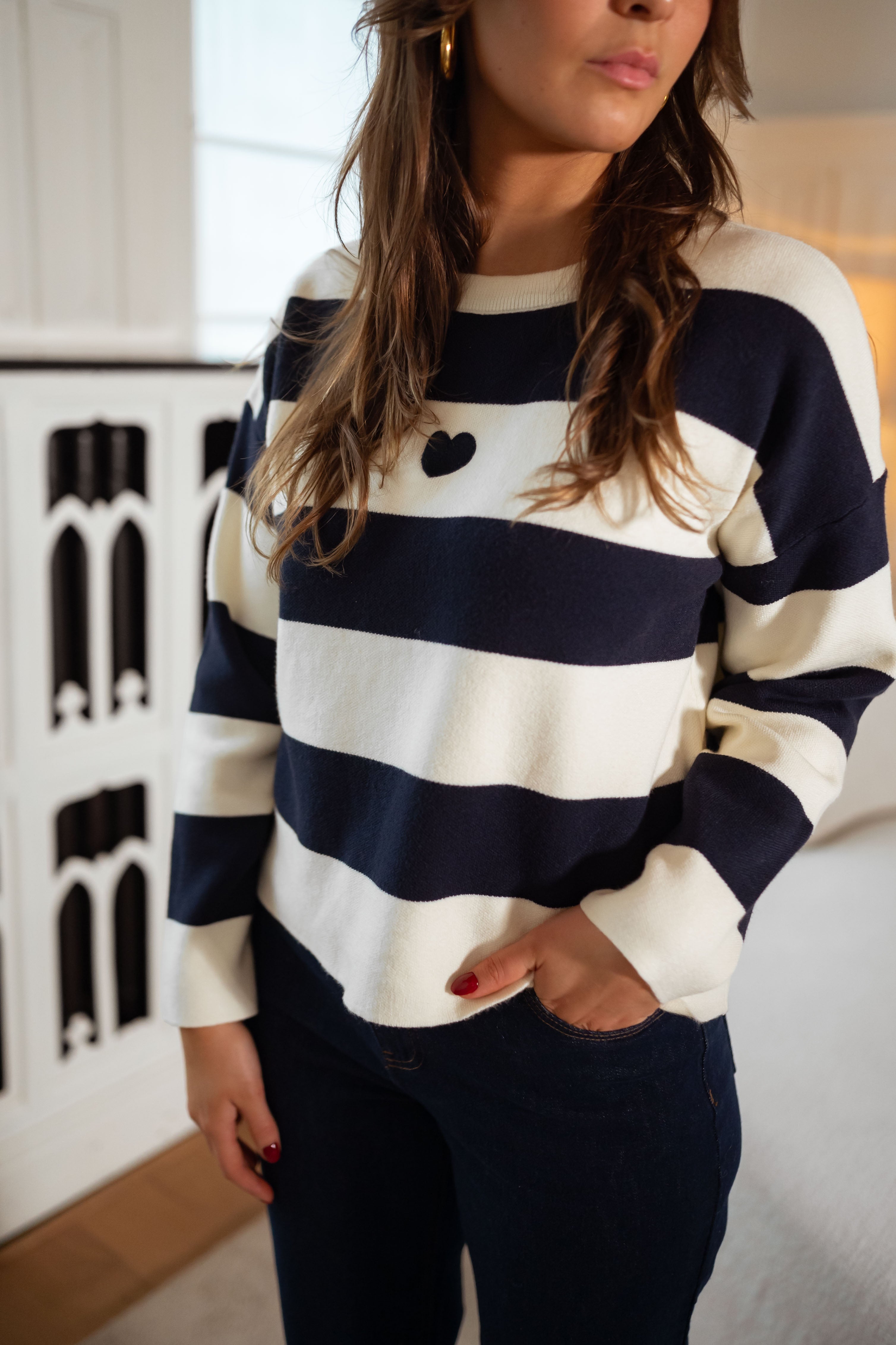 Pull Louisa bleu et écru
