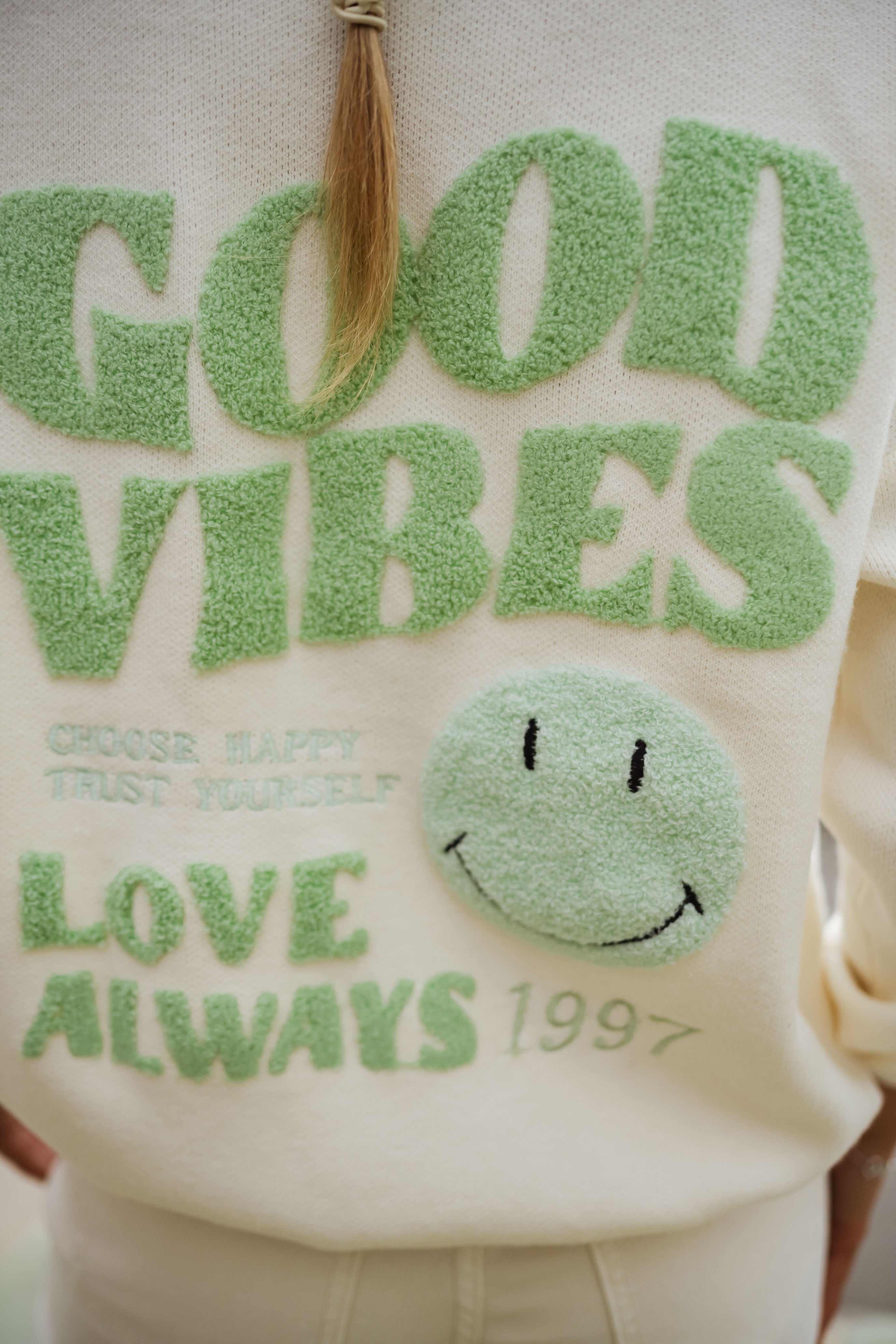 Pull Vibes écru et vert