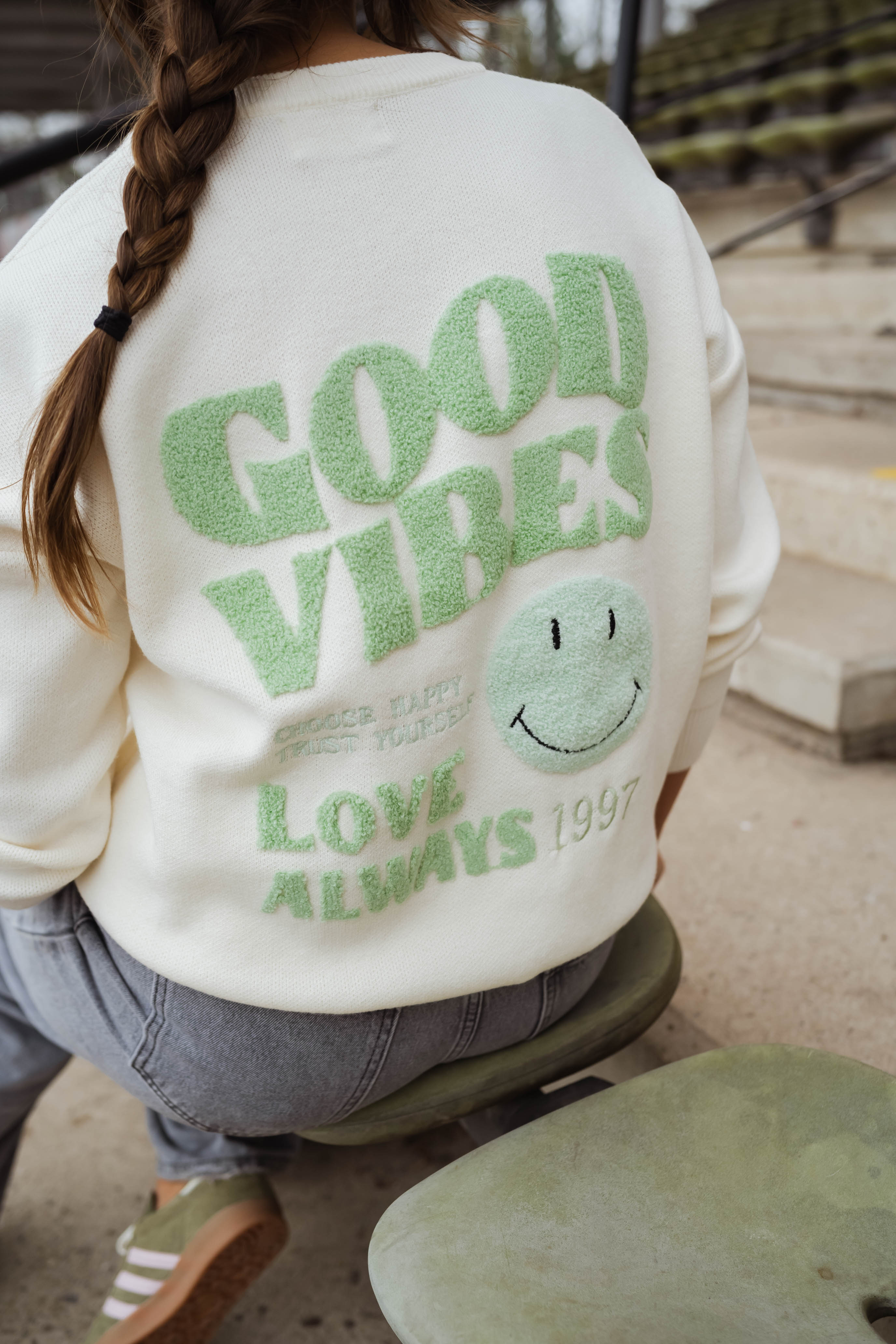 Pull Vibes écru et vert