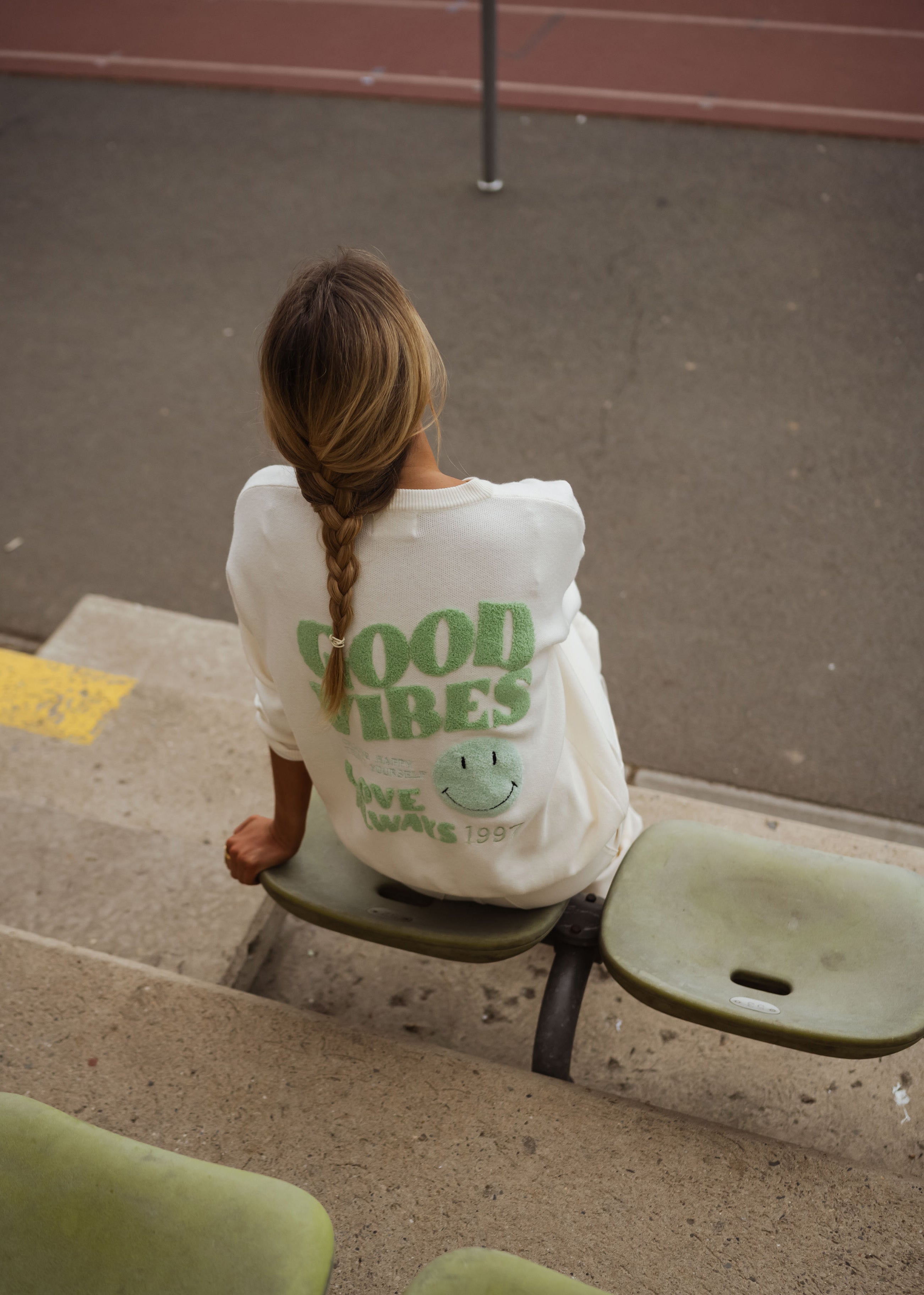 Pull Vibes écru et vert