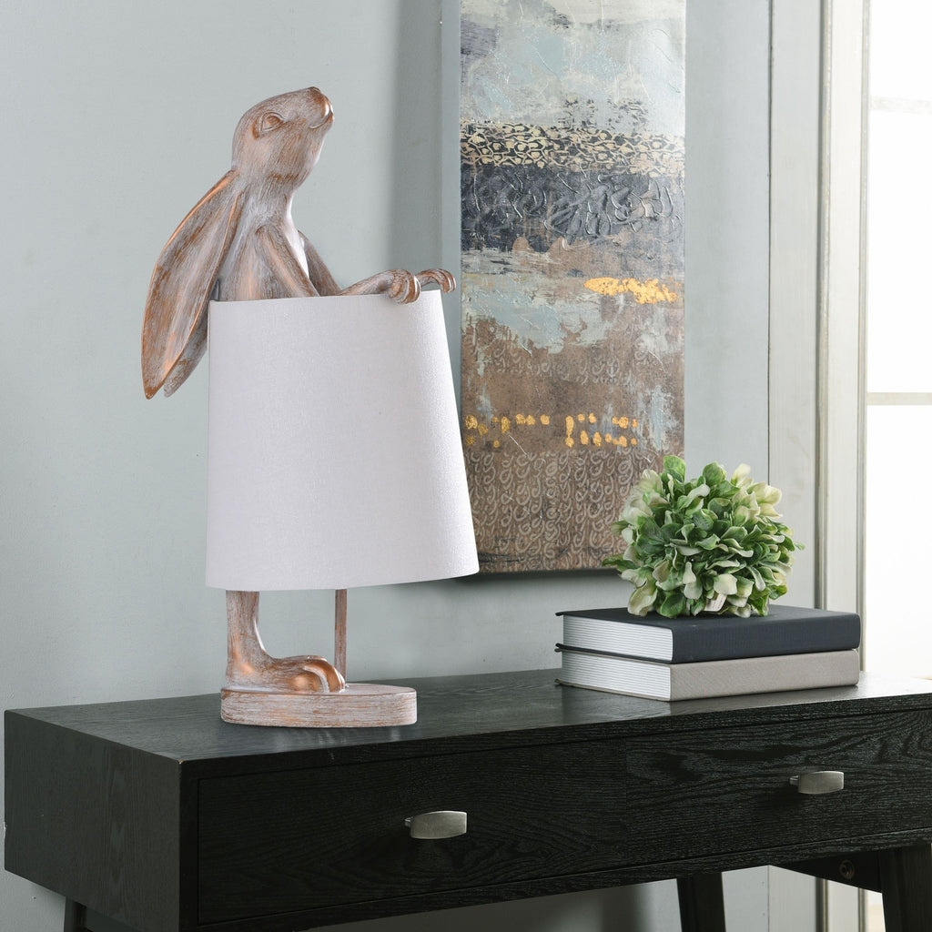 Lampe de bureau StyleCraft Malta en cuivre blanc délavé avec motif lapin