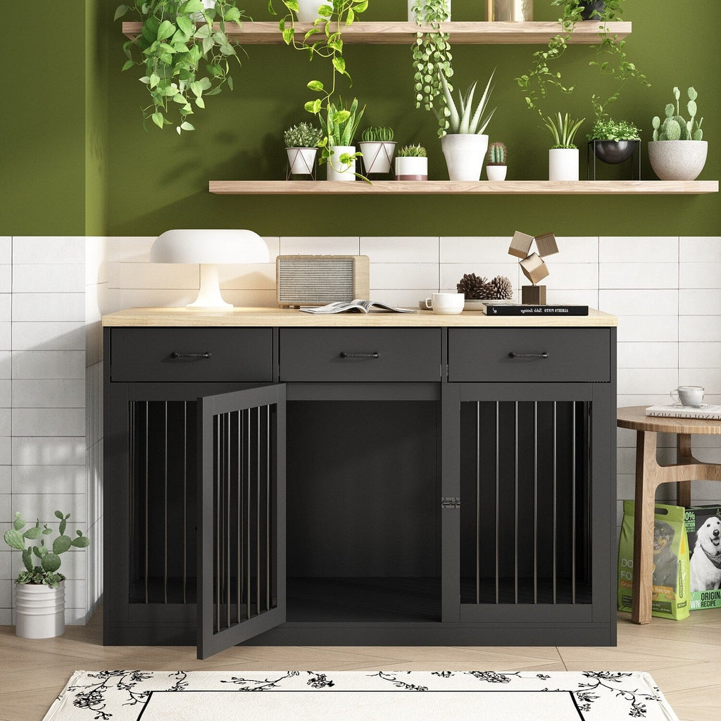 Élégant meuble en bois pour cage à chien avec rangement, 3 tiroirs