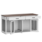 Cage double en bois pour chien avec 2 tiroirs et séparateur