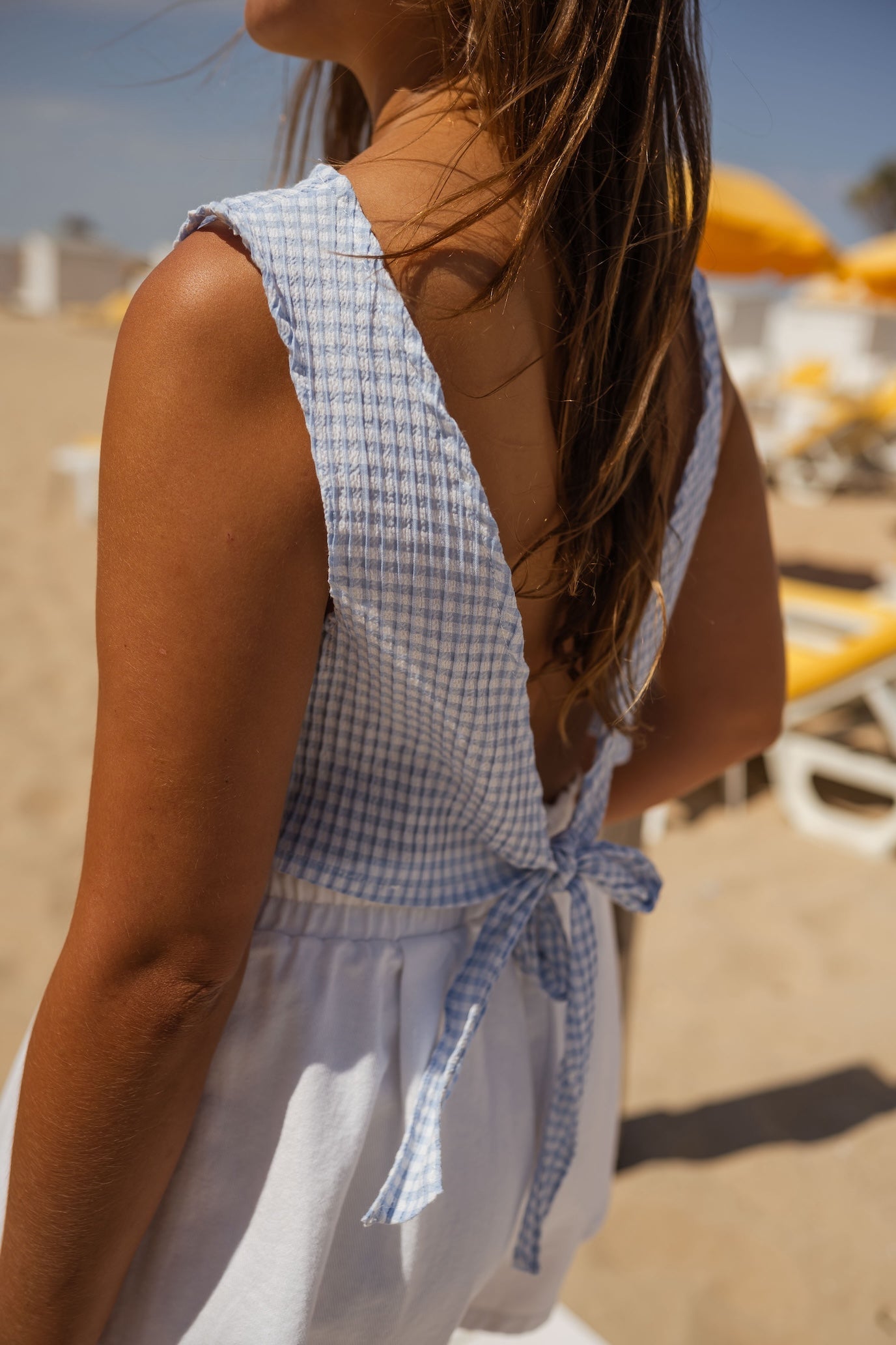 Haut Charlene bleu et écru