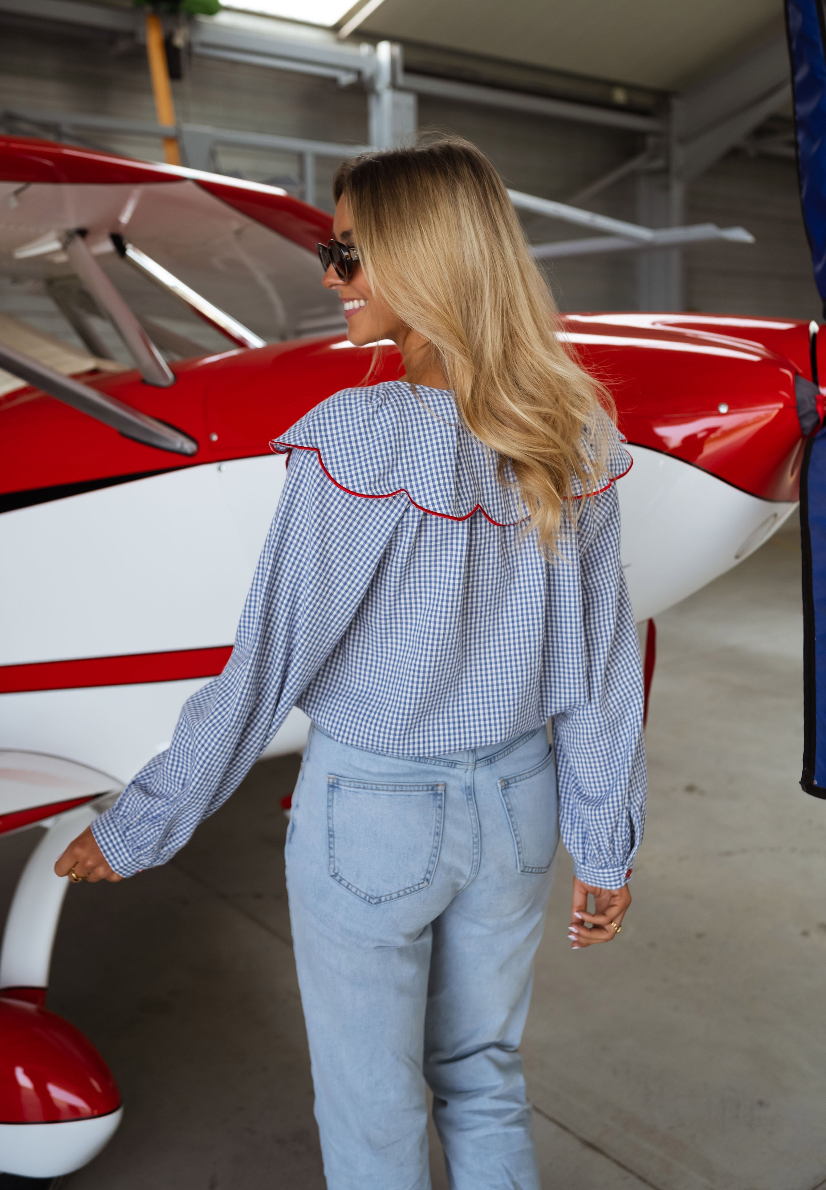 Chemise Yelena à carreaux bleus et écrus