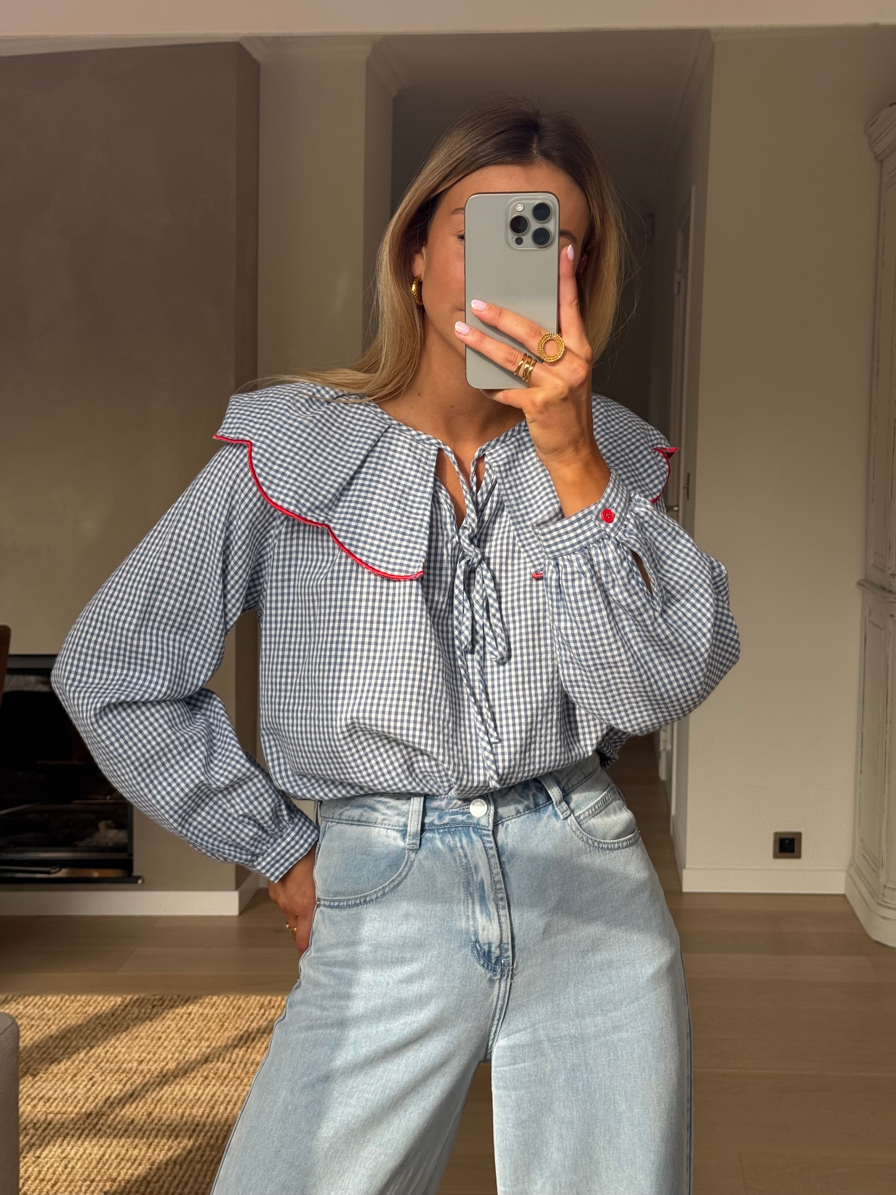 Chemise Yelena à carreaux bleus et écrus