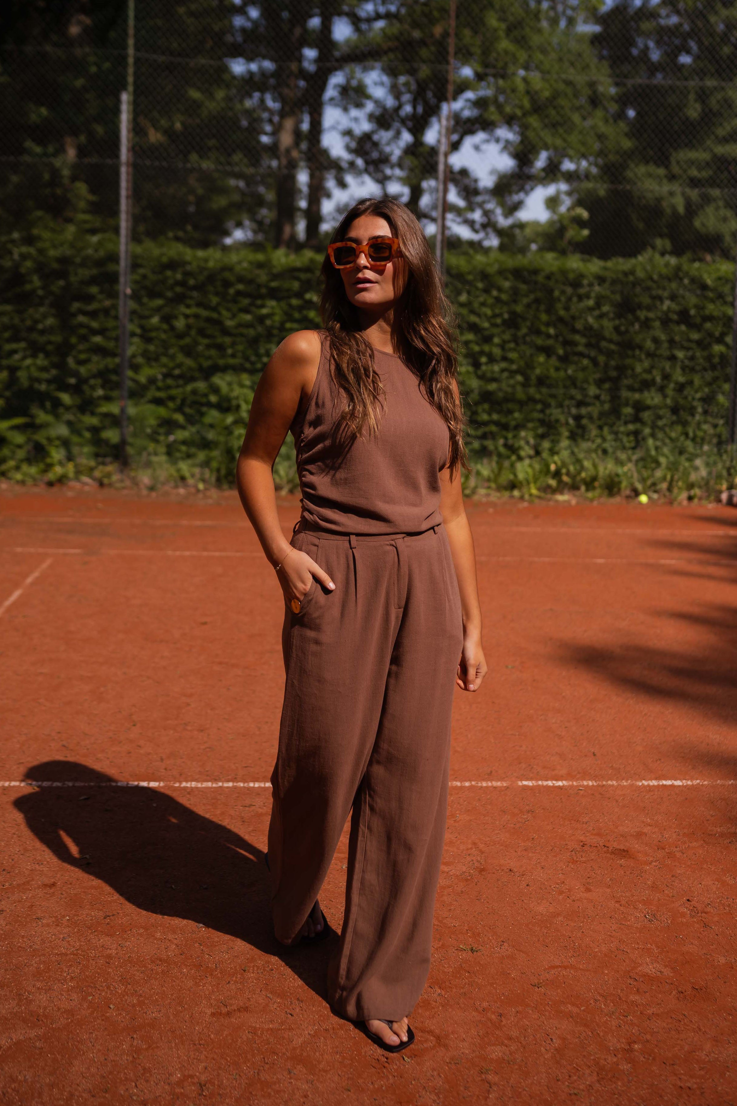 Pantalon en lin chocolat Ernest
