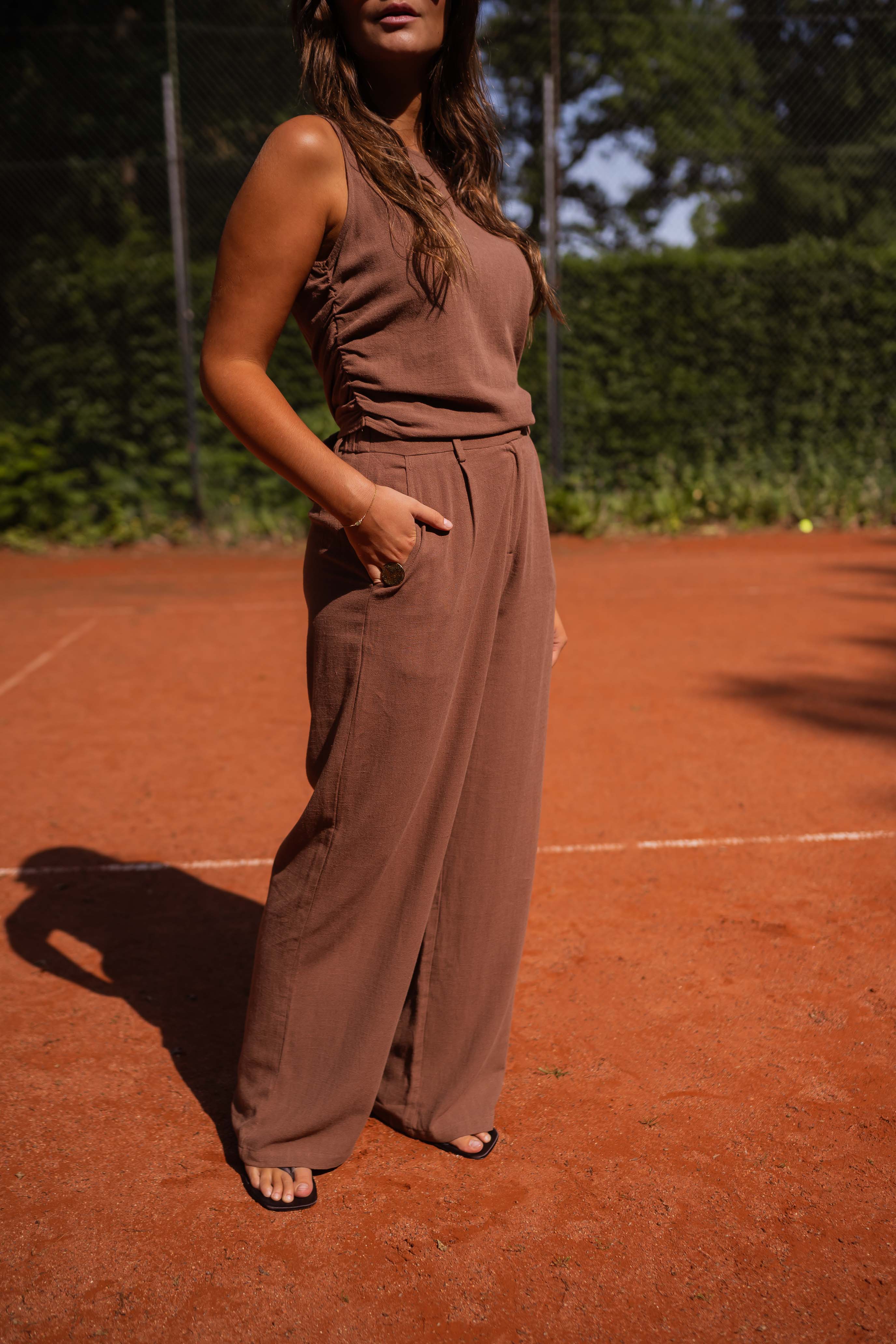 Pantalon en lin chocolat Ernest