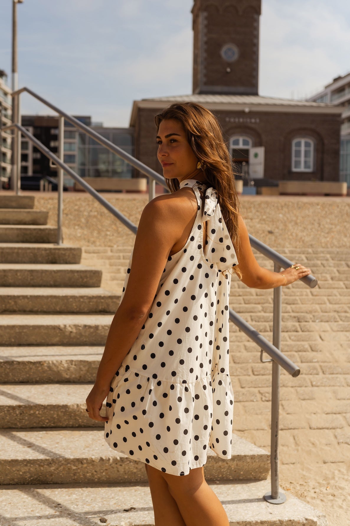Robe Marilyne écrue à pois