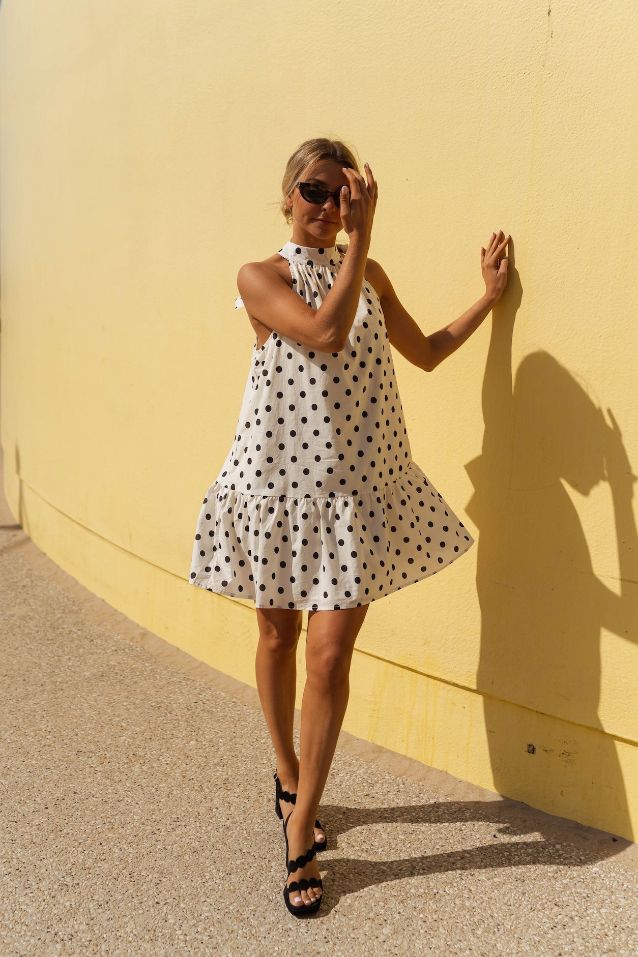 Robe Marilyne écrue à pois