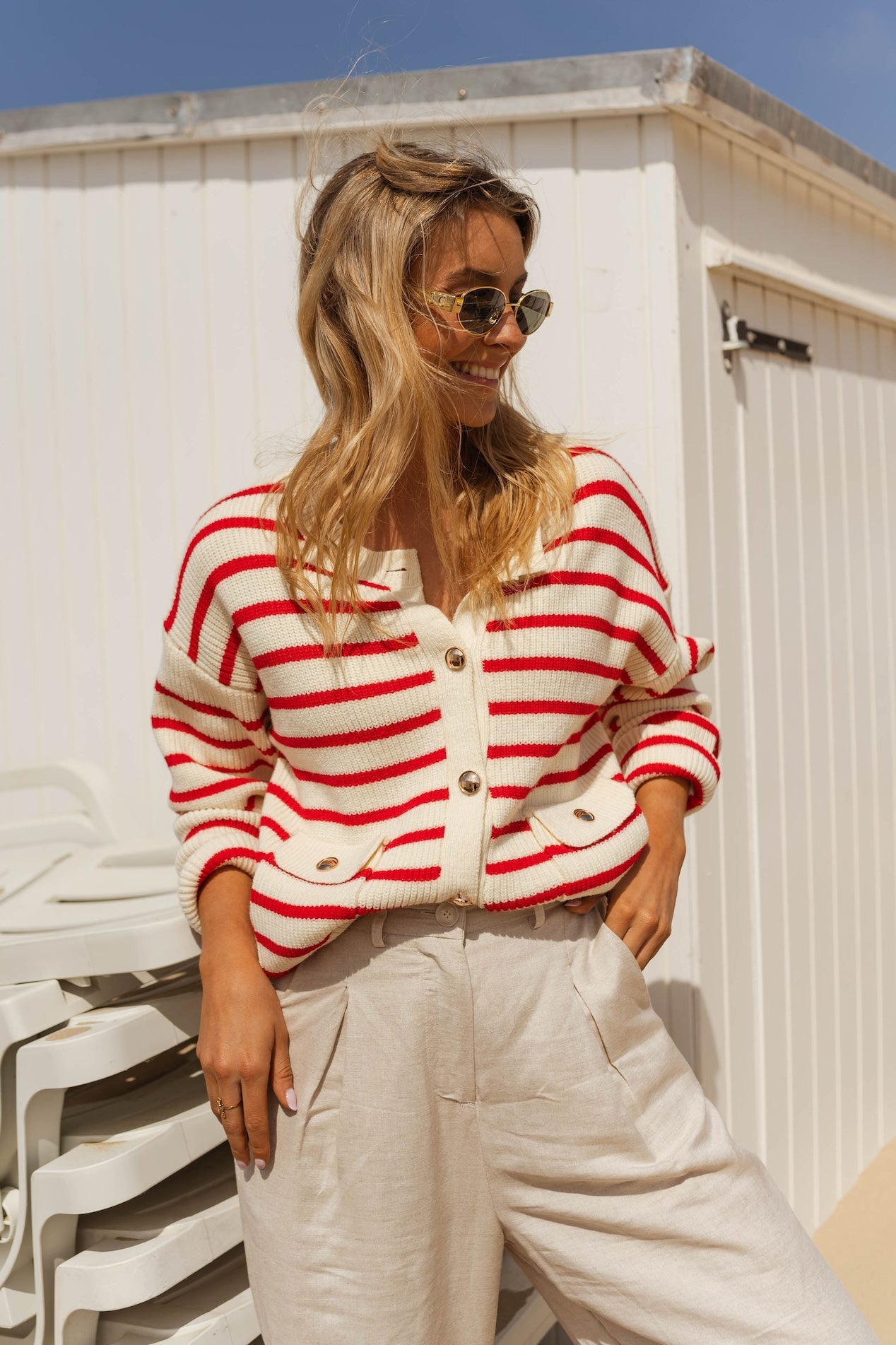 Cardigan Charles écru et rouge