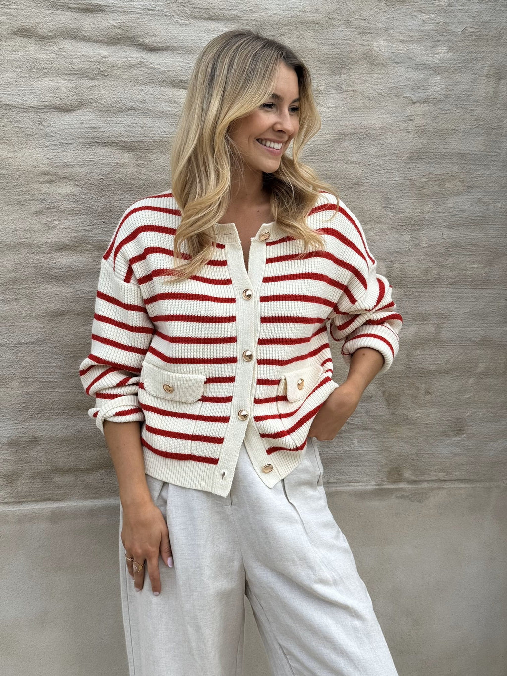 Cardigan Charles écru et rouge