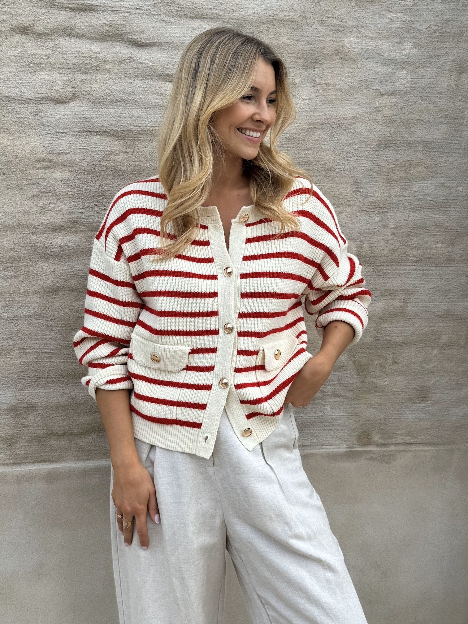 Cardigan Charles écru et rouge