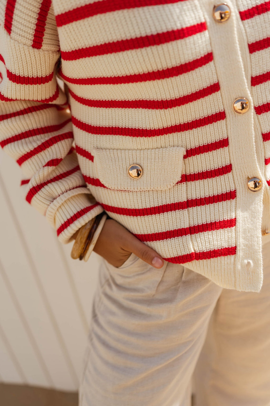 Cardigan Charles écru et rouge