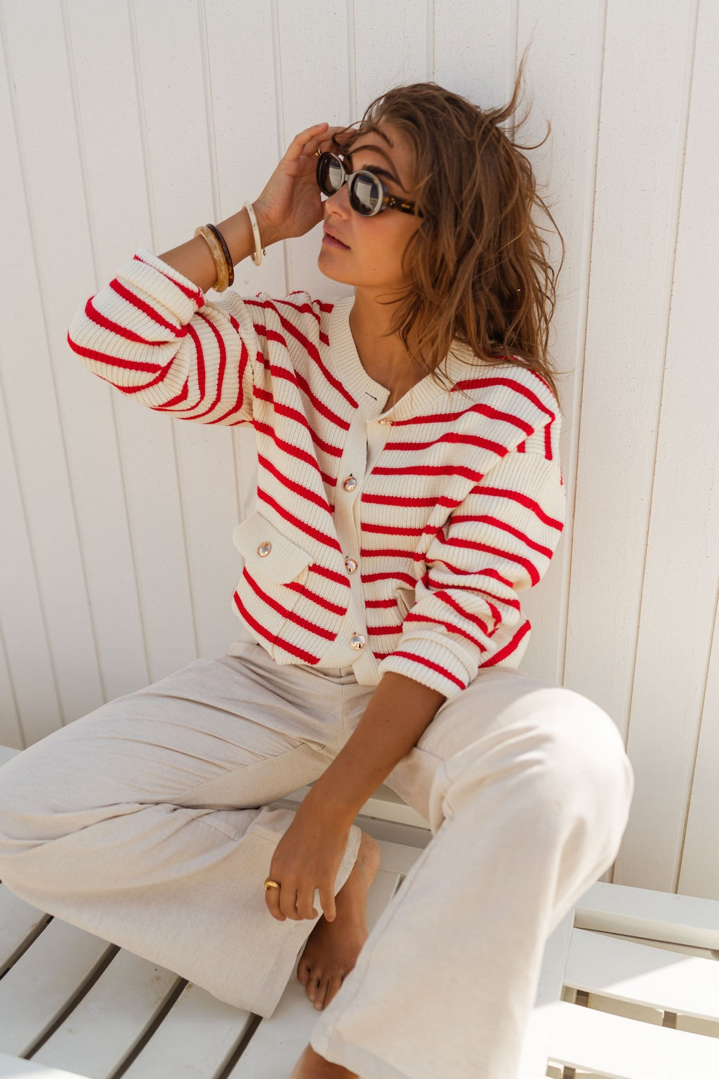Cardigan Charles écru et rouge