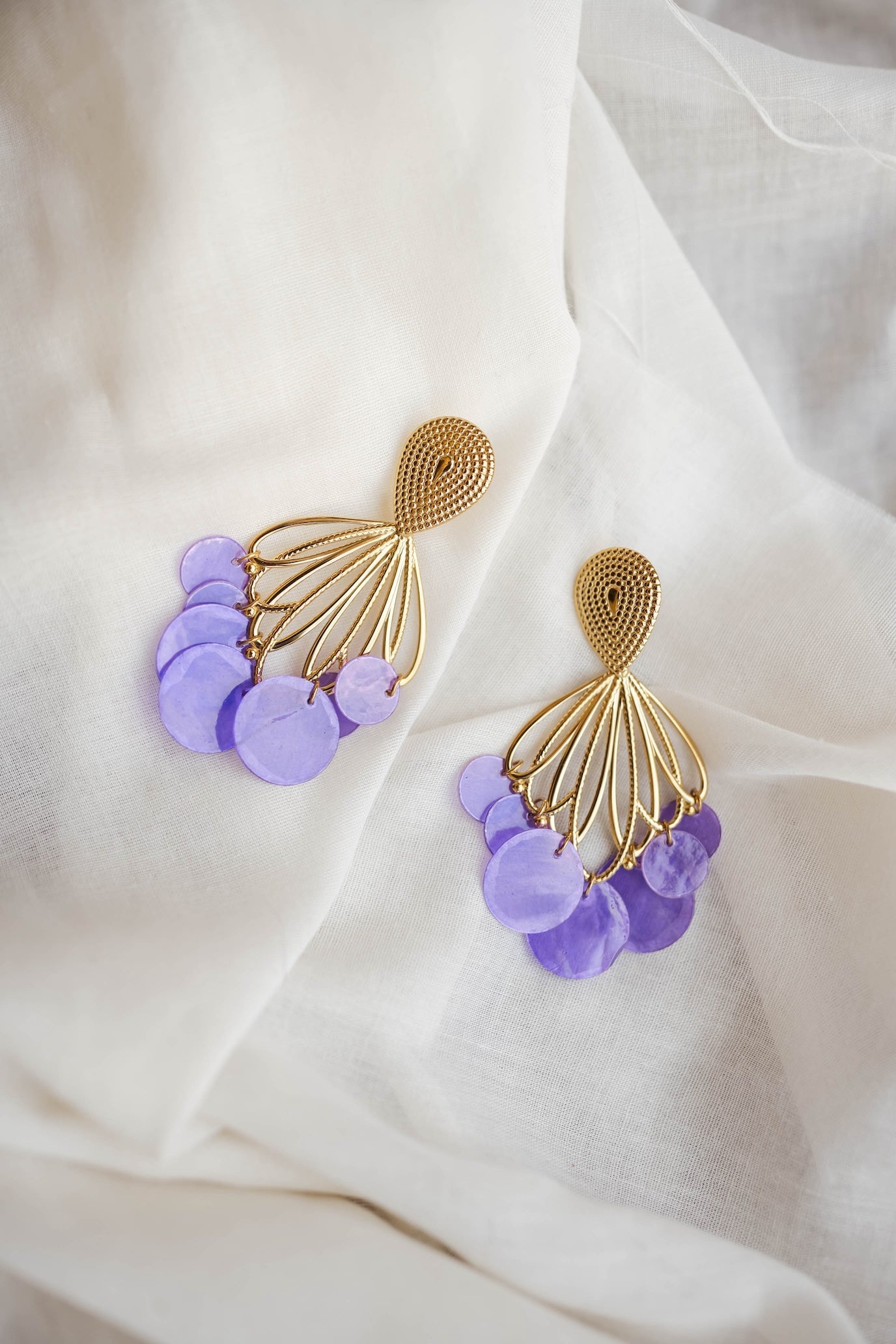 Boucles d'oreilles Saila dorées et mauves