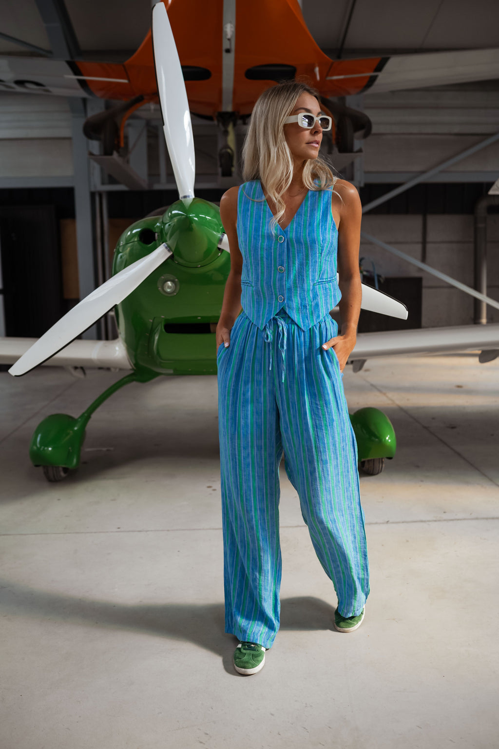 Pantalon Jorda vert et bleu