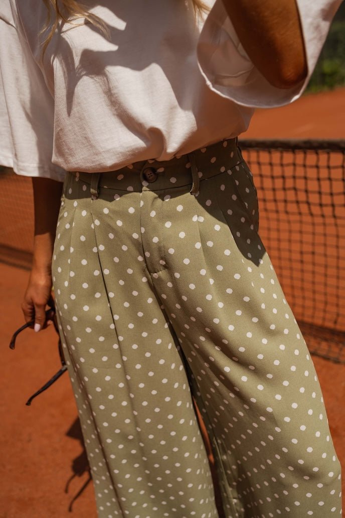 Pantalon Augustina vert à pois