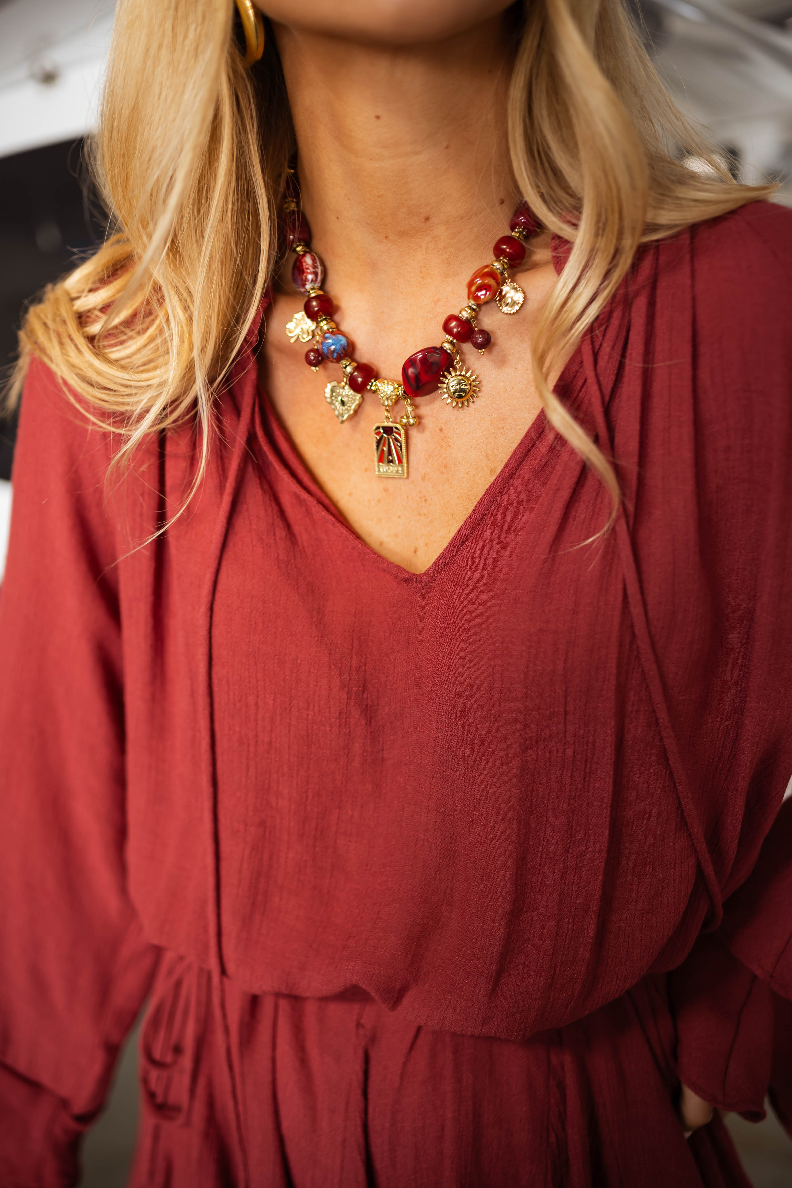 Collier Olpha bordeaux et or