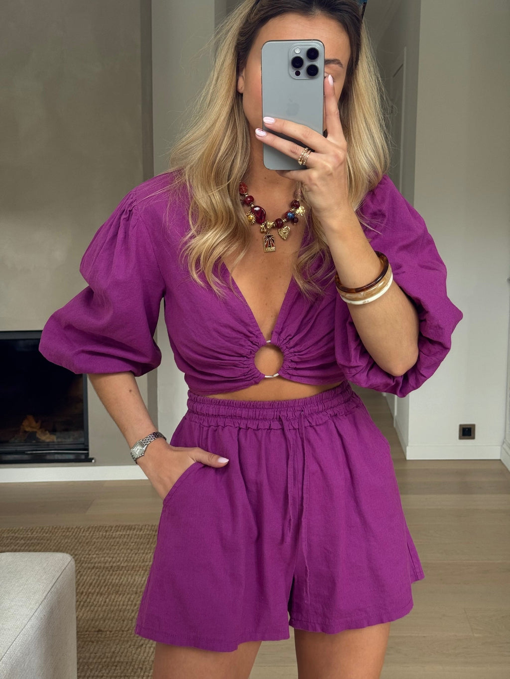 Short en lin mauve Enael