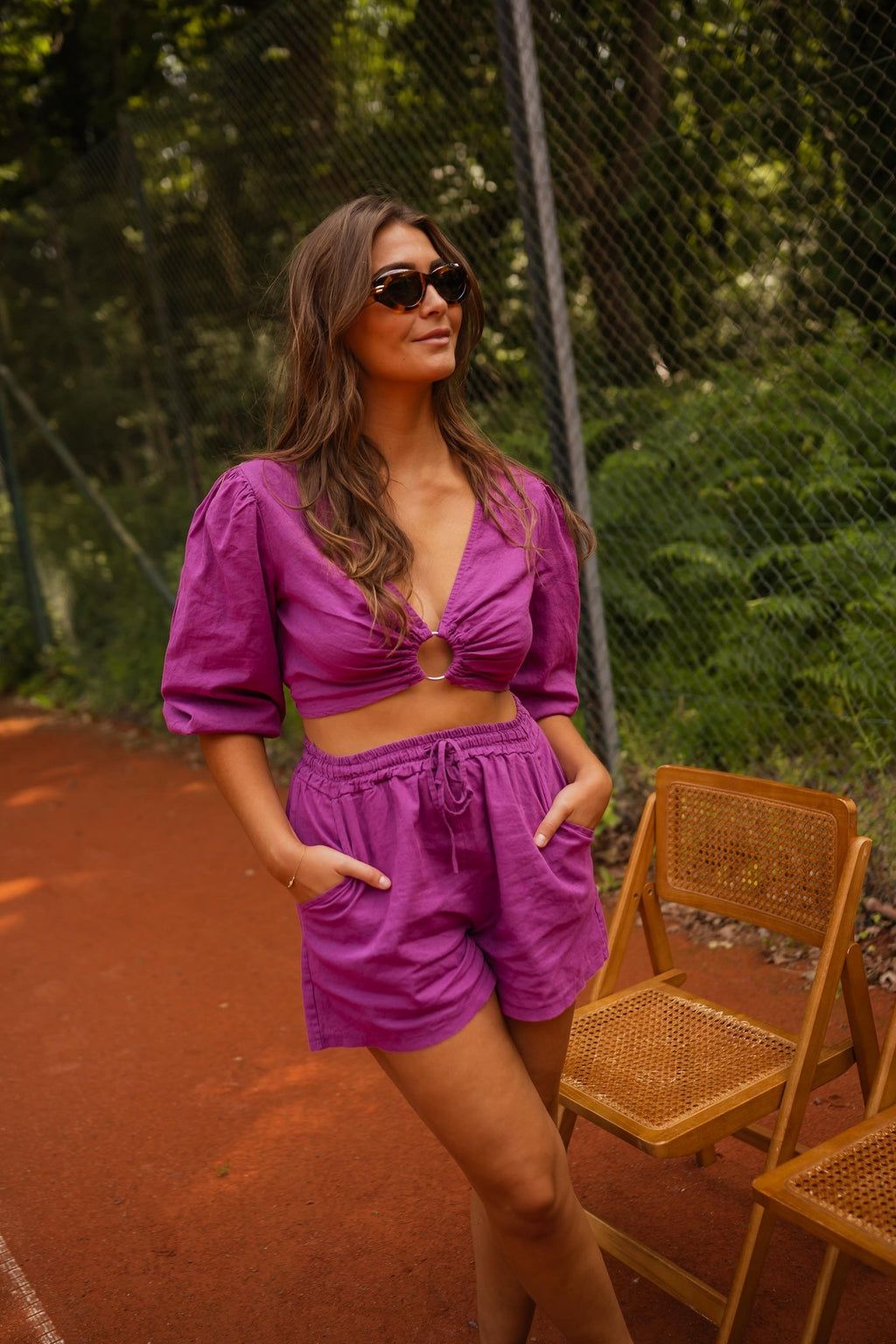 Short en lin mauve Enael