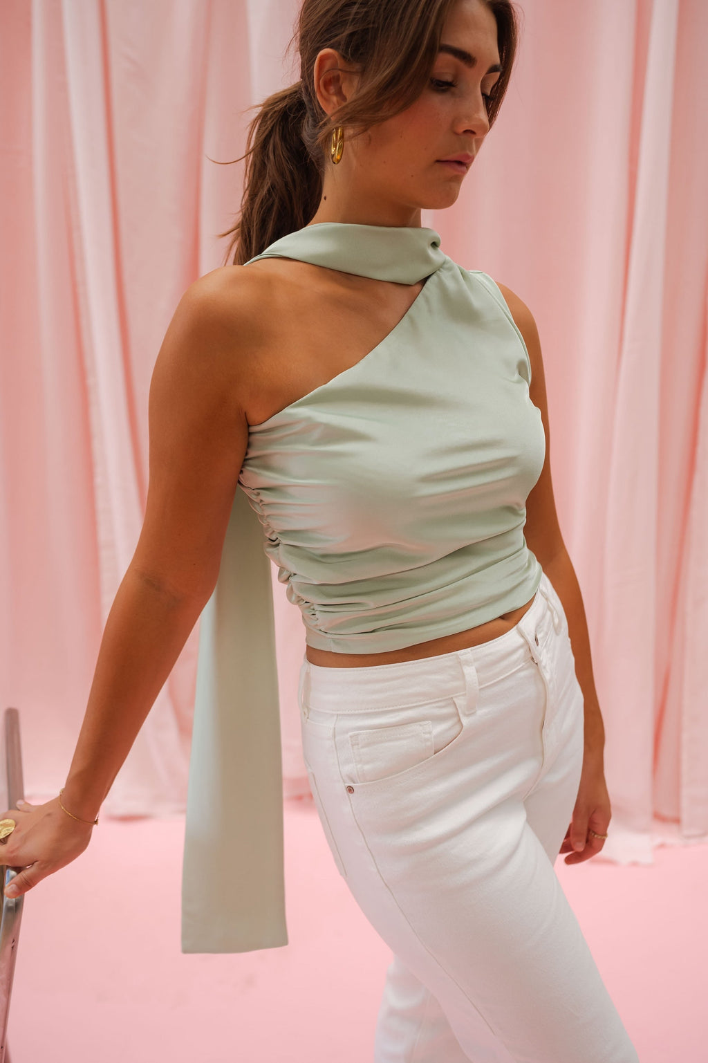 Haut en satin Ilga vert menthe