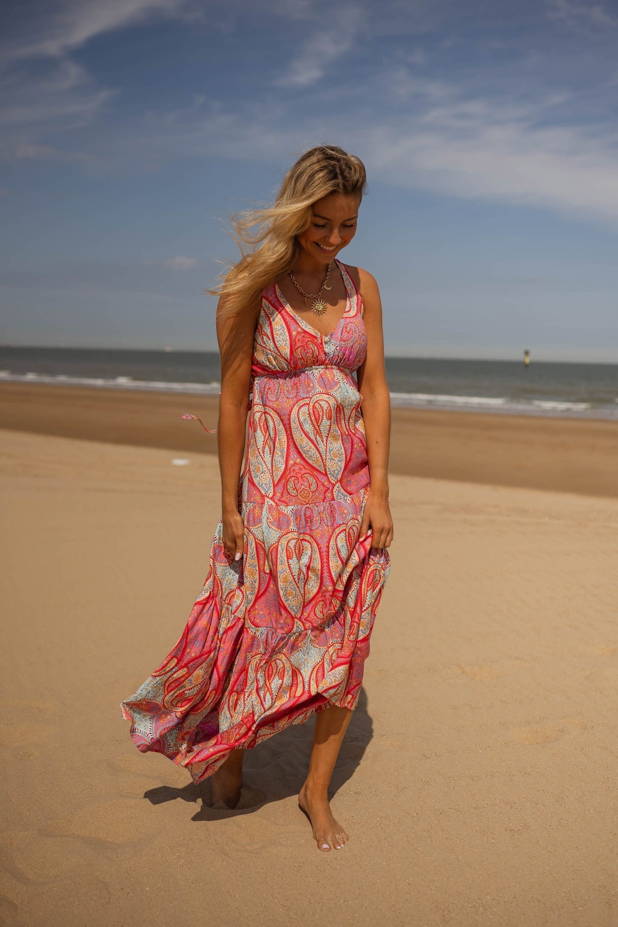 Robe Agathe rose à motifs