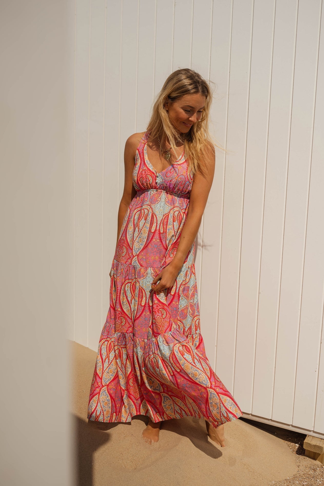 Robe Agathe rose à motifs
