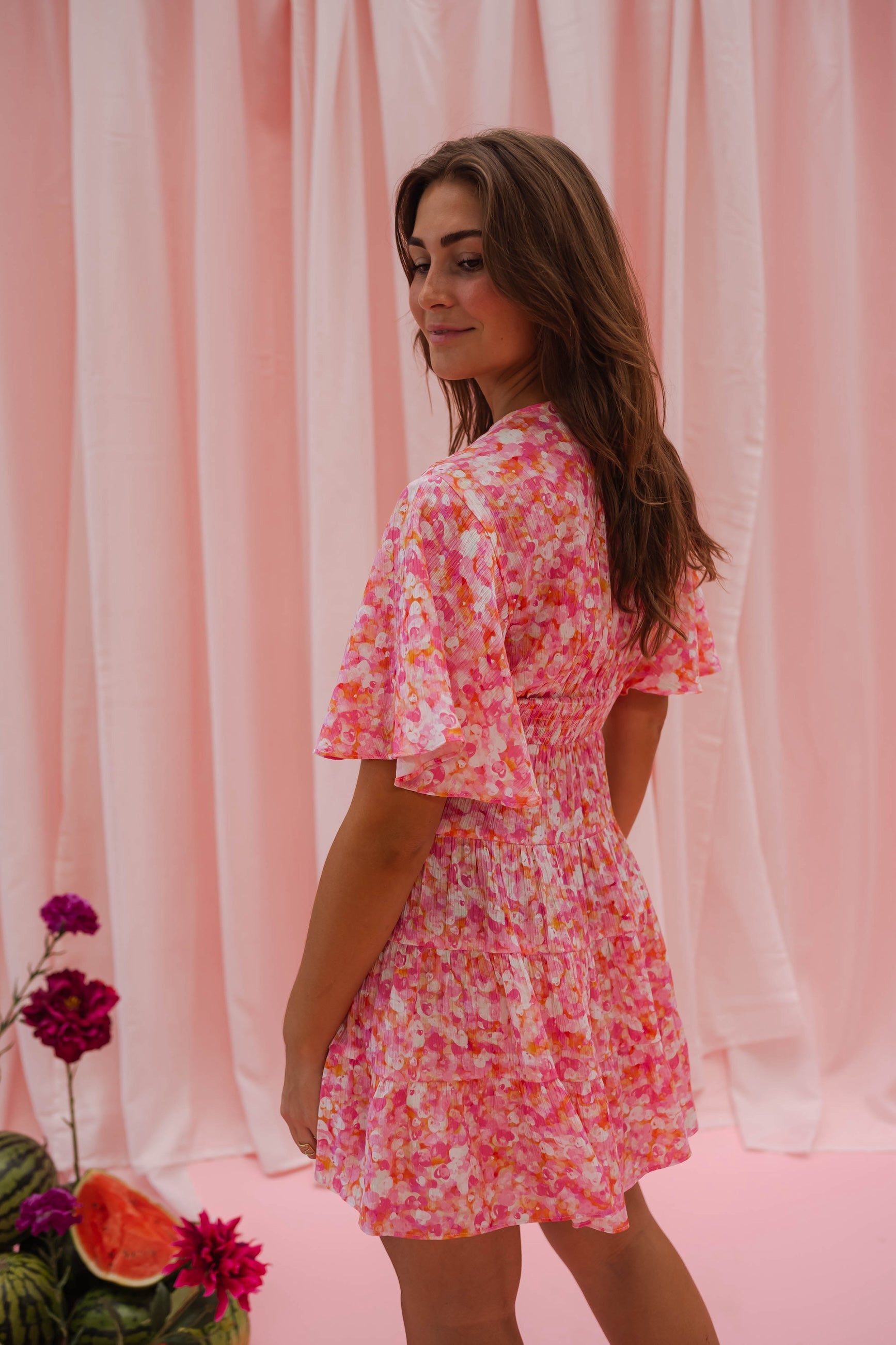 Robe Doly à fleurs roses