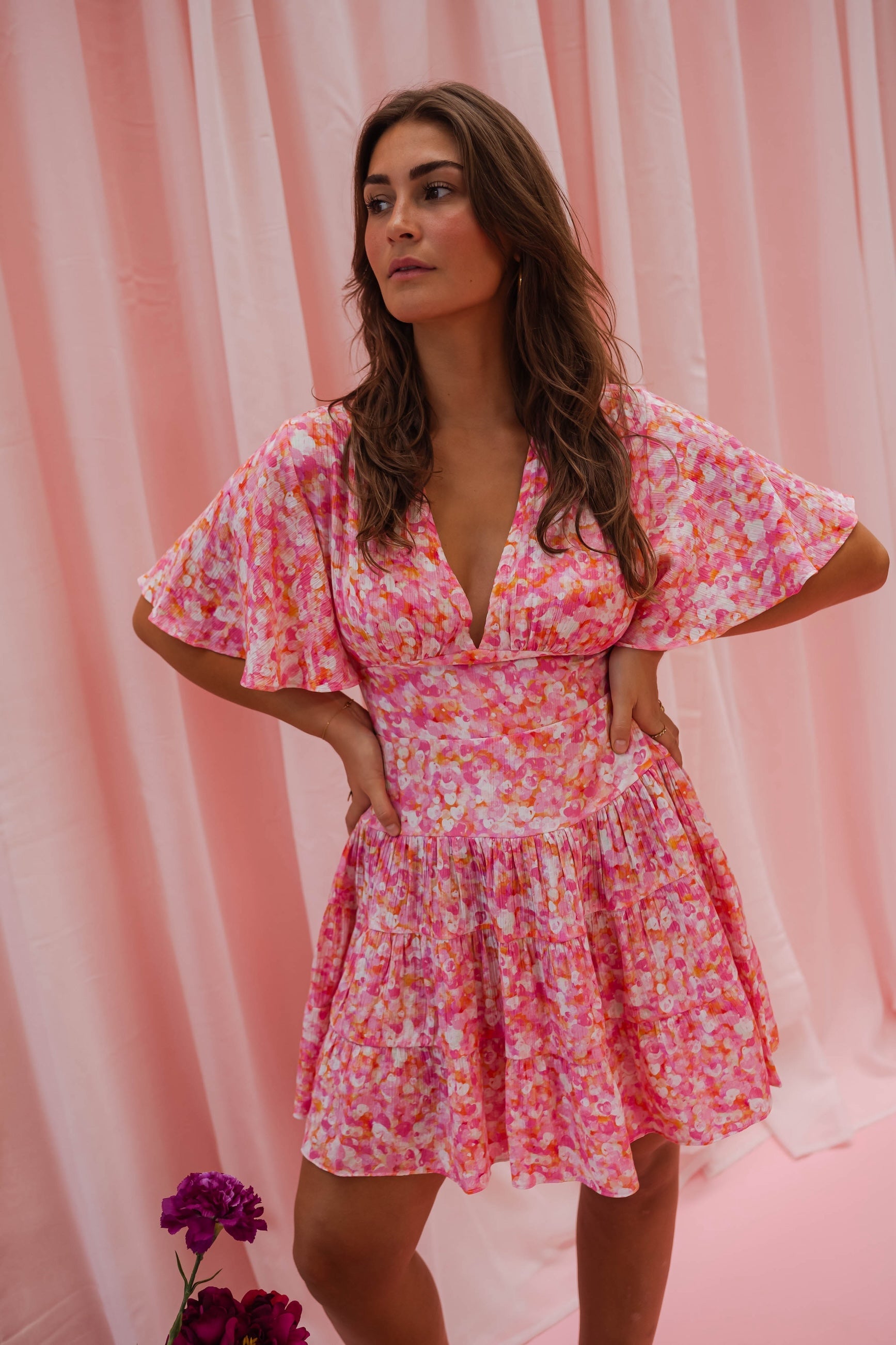 Robe Doly à fleurs roses