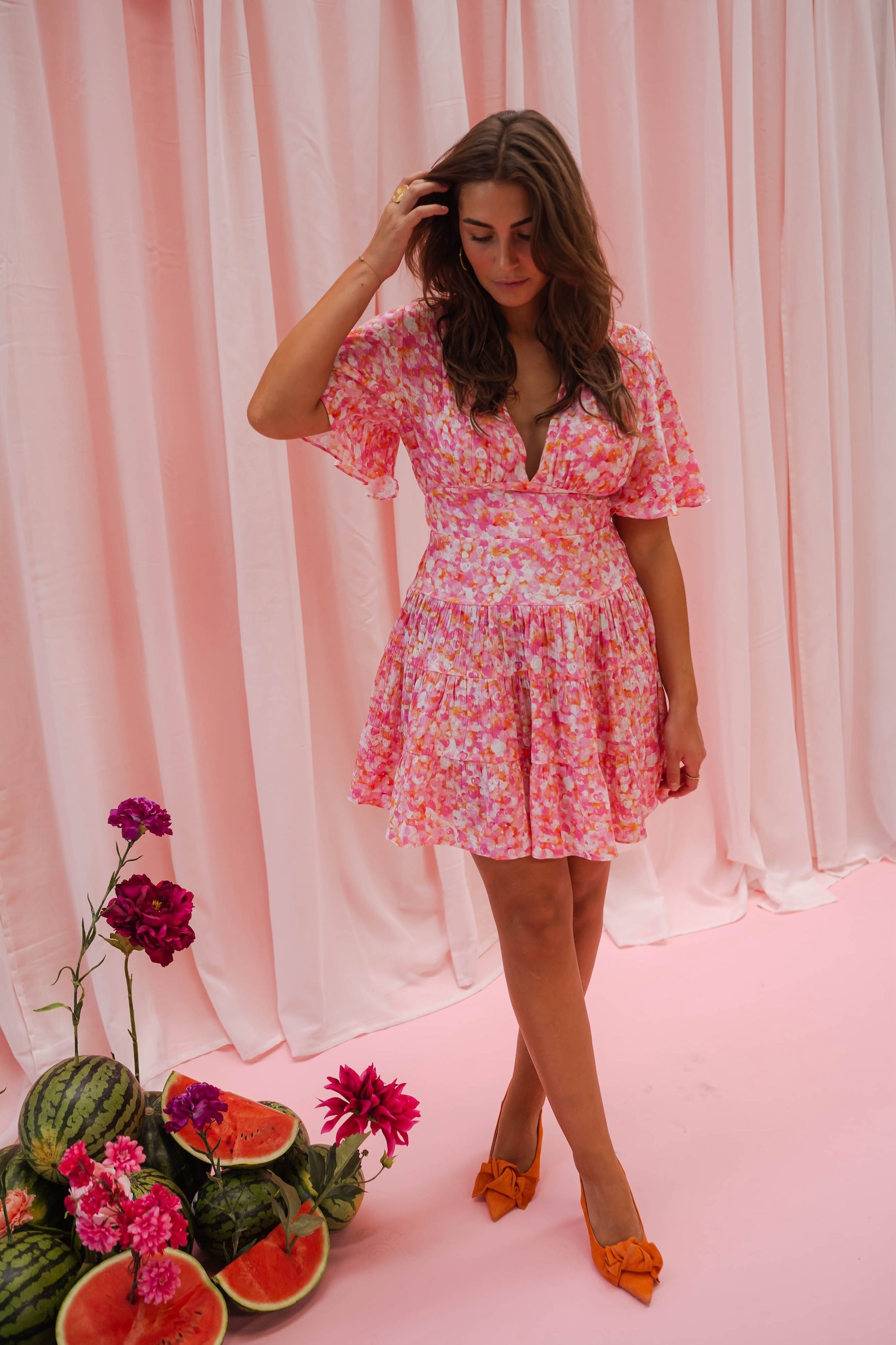Robe Doly à fleurs roses