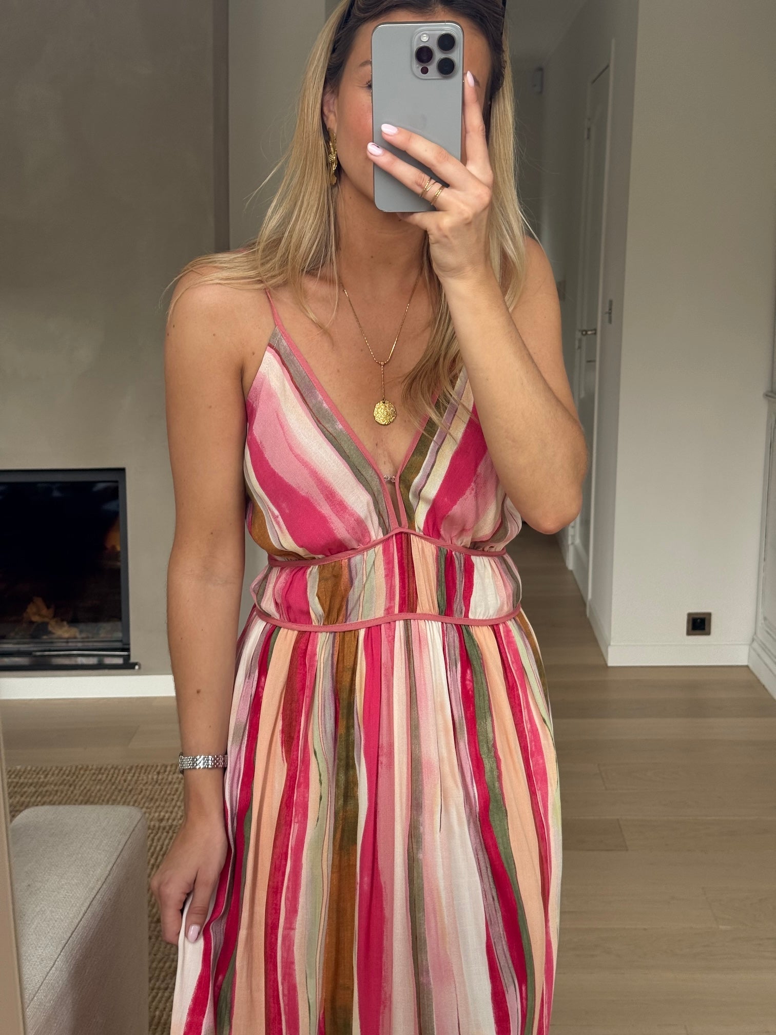 Robe Sanah à rayures roses